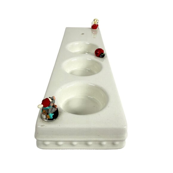 Nora Fleming Pearl Dot White Triple Tea light Votive Candle Holder Retired - Picture 2 of 7